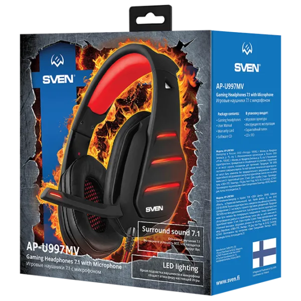 Căști Sven AP U997MV Red Black Cu fir/ Gaming photo 5