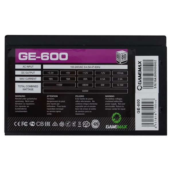 Блок питания Gamemax GE-600 80 PLUS/ 600 Вт photo 4