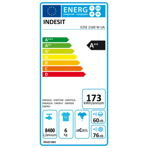 Mașină de spălat Indesit E2SE 2160 W 6 kg / 1000 rpm / White photo 5