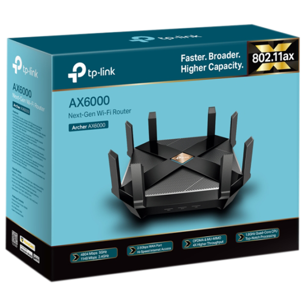 Wi-Fi Router TP-Link Archer AX6000 1148 Mbit/ s/ 4804 Mbit/ s/ Black photo 4 Wi-Fi Router TP-Link Archer AX6000 1148 Mbit/ s/ 4804 Mbit/ s/ Black photo 4