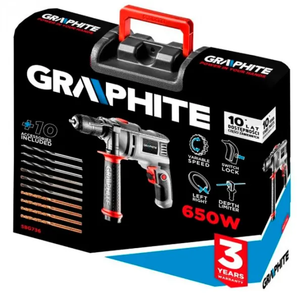 Дрель Graphite 58G736 650 Вт/ 3000 об/ мин photo 5