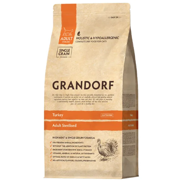 Корм для кошек Grandorf Sterilized Turkey 5407007851317 0.4 кг/ Индейка photo 1 Корм для кошек Grandorf Sterilized Turkey 5407007851317 0.4 кг/ Индейка photo 1