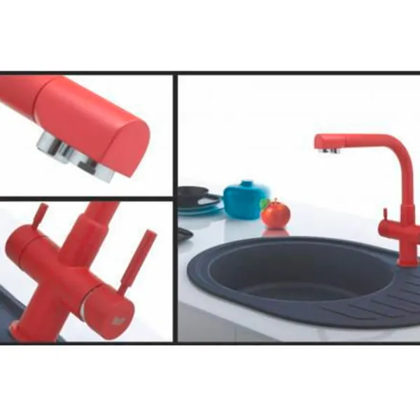 Baterie pentru bucătărie Hoff 3301 Mono comandă/ pivotantă/ Alamă/ Red photo 2