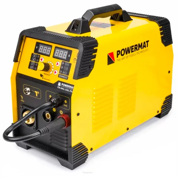 Aparat de sudat Powermat PM-IMG-220L-PRO 230 V semiautomat (MIG/ MAG), cu electrod (MMA), cu gaz inert (TIG)/ Yellow photo 4