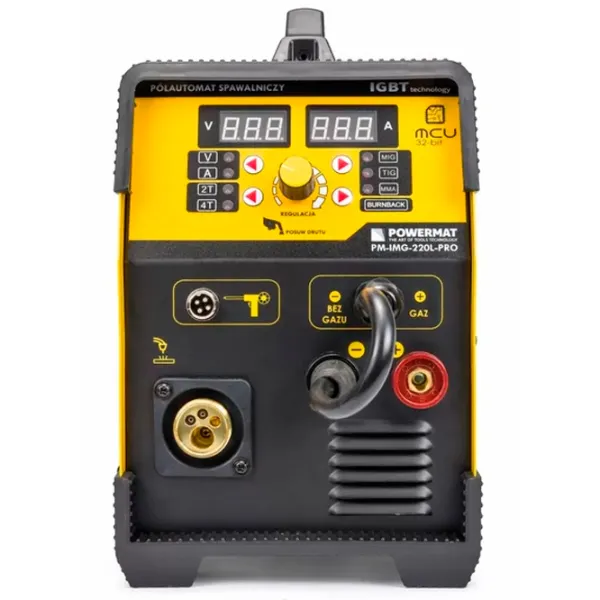 Aparat de sudat Powermat PM-IMG-220L-PRO 230 V semiautomat (MIG/ MAG), cu electrod (MMA), cu gaz inert (TIG)/ Yellow photo 6