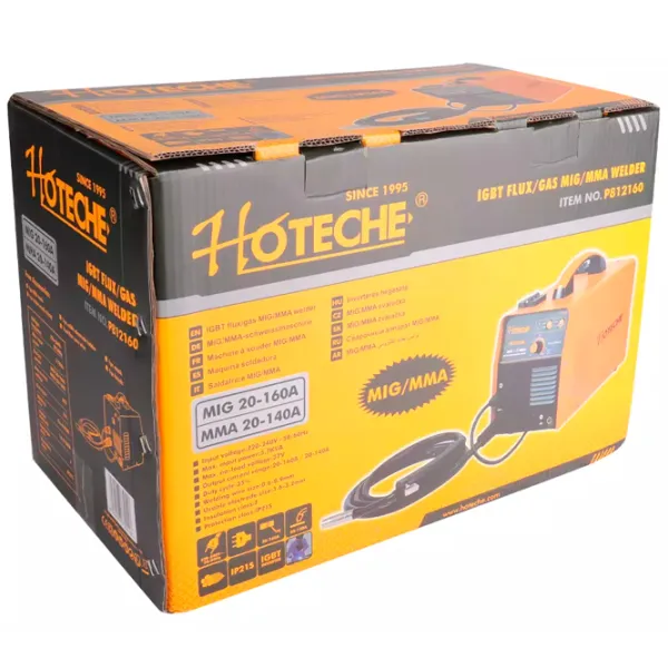 Aparat de sudat Hoteche P812160 220 V cu electrod (MMA), semiautomat (MIG/ MAG)/ Orange photo 6