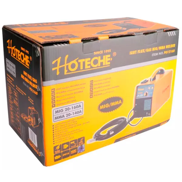 Aparat de sudat Hoteche PG812160A 220 V cu electrod (MMA), semiautomat (MIG/ MAG)/ Orange photo 6