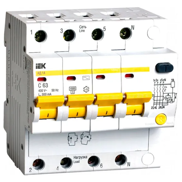 Дифференциальные автоматы IEK MAD10-4-063-C-300 63 A/ 220 В - 400 В photo 1