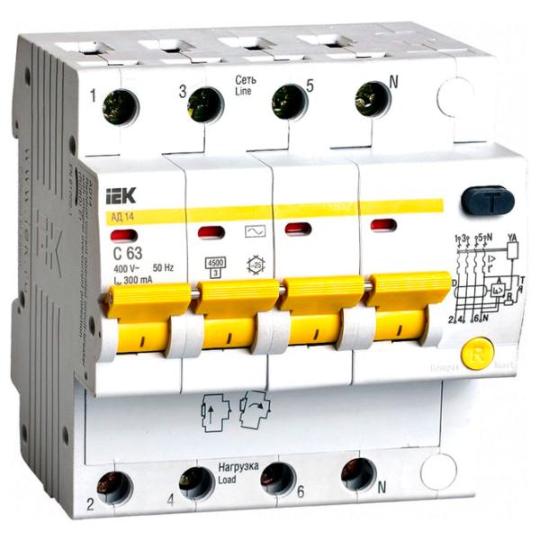 Дифференциальные автоматы IEK MAD10-4-063-C-300 63 A/ 220 В - 400 В photo 1