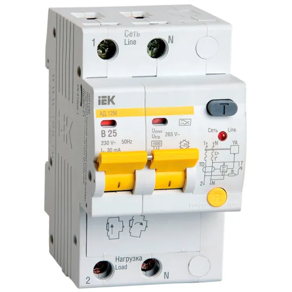 Дифференциальные автоматы IEK MAD12-2-025-B-030 25 A/ 220 В - 230 В photo 1