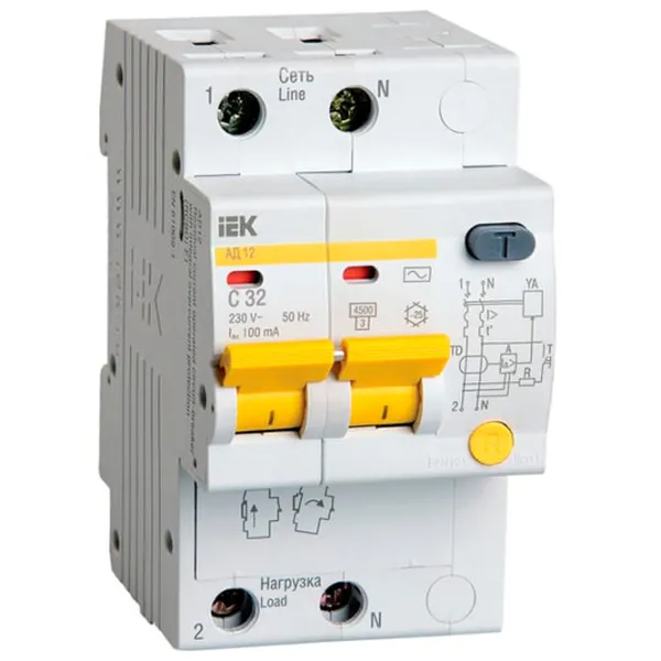 Дифференциальные автоматы IEK MAD10-2-032-C-100 32 A/ 220 В photo 1