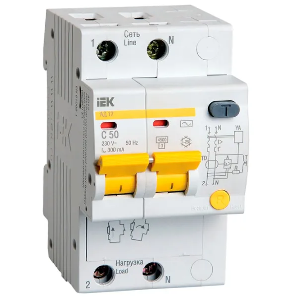 Дифференциальные автоматы IEK MAD10-2-050-C-300 50 A/ 220 В - 230 В photo 1