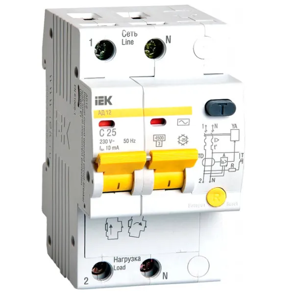 Дифференциальные автоматы IEK MAD10-2-025-C-010 25 A/ 220 В - 230 В photo 1