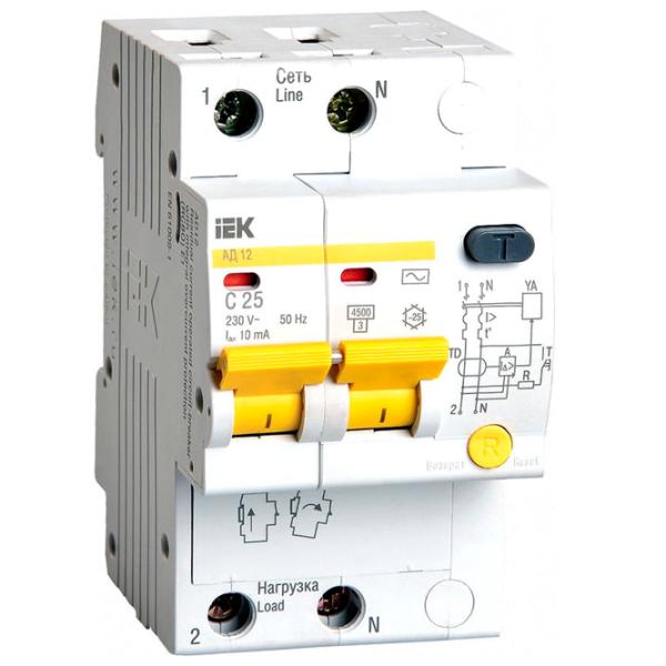 Дифференциальные автоматы IEK MAD10-2-025-C-010 25 A/ 220 В - 230 В photo 1