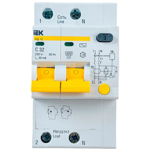 Дифференциальные автоматы IEK AD10-2-032-C-030 32 A/ 220 В - 230 В photo 1