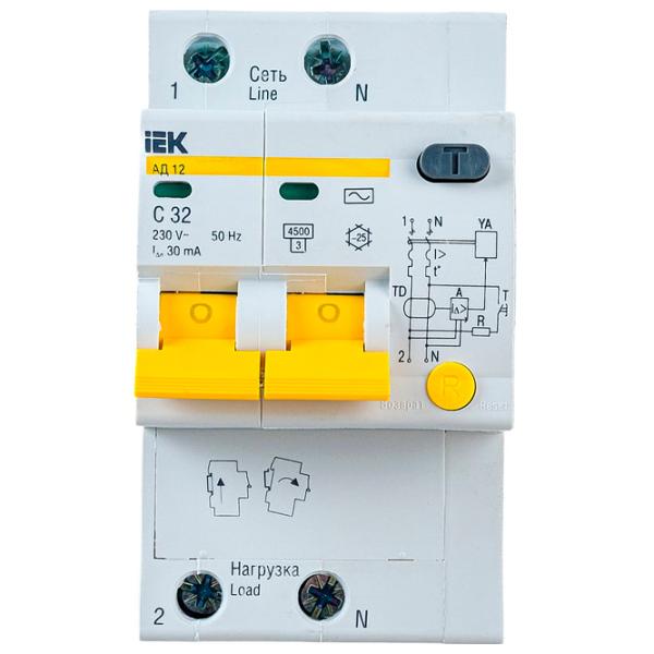 Дифференциальные автоматы IEK AD10-2-032-C-030 32 A/ 220 В - 230 В photo 1