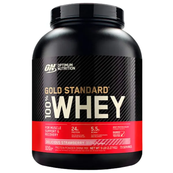 Proteină Optimum Nutrition GOLD STANDARD 100% WHEY 2270 g (5060469988542) praf/ Сăpșuni photo 1 Proteină Optimum Nutrition GOLD STANDARD 100% WHEY 2270 g (5060469988542) praf/ Сăpșuni photo 1