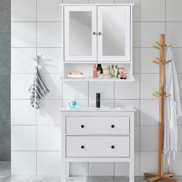 Dulap cu oglindă Costway BA7910WH 58.5 x 56.5 x 13.5/ Oglindă/ Alb photo 2 Dulap cu oglindă Costway BA7910WH 58.5 x 56.5 x 13.5/ Oglindă/ Alb photo 2