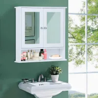 Dulap cu oglindă Costway BA7910WH 58.5 x 56.5 x 13.5/ Oglindă/ Alb photo 3