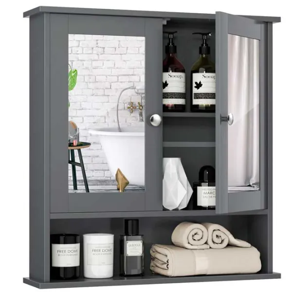 Dulap cu oglindă Costway BA7910GR 58.5 x 56.5 x 13.5/ Oglindă/ Gray photo 4 Dulap cu oglindă Costway BA7910GR 58.5 x 56.5 x 13.5/ Oglindă/ Gray photo 4