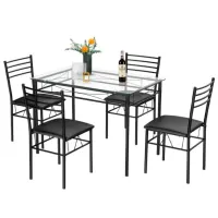 Обеденные стол со стульями Costway HW61400 () Прямоугольная / Стекло / Черный