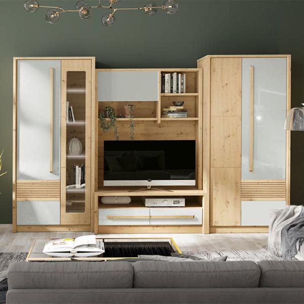 Living Fadome Bianco Modulară/ Stejar artisan photo 1