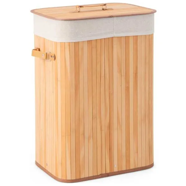 Coș pentru rufe Costway JZ10137NA 73 l/ Bambus/ Beige photo 1