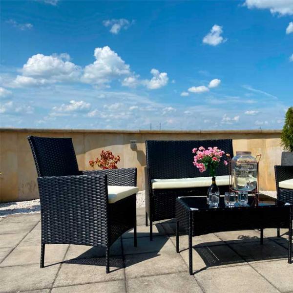 Set mobilă terasă GardenLine SAD3952 Oțel/ Sticlă/ Rattan artificial/ Black photo 3
