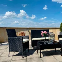 Set mobilă terasă GardenLine SAD3952 Oțel/ Sticlă/ Rattan artificial/ Black photo 3