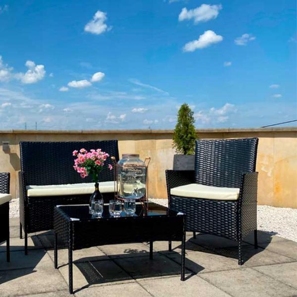 Set mobilă terasă GardenLine SAD3952 Oțel/ Sticlă/ Rattan artificial/ Black photo 4