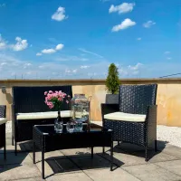 Set mobilă terasă GardenLine SAD3952 Oțel/ Sticlă/ Rattan artificial/ Black photo 4