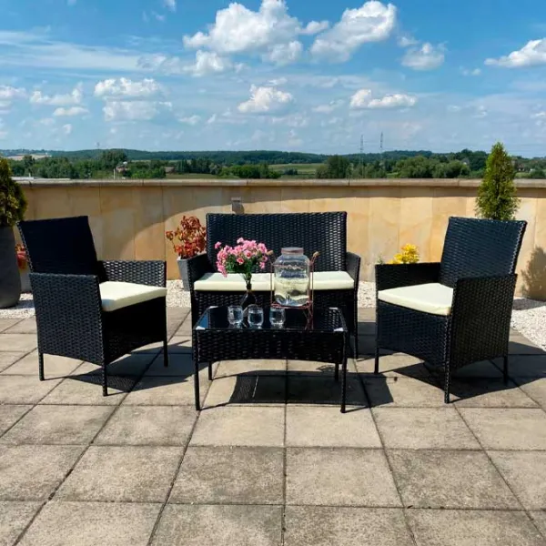 Set mobilă terasă GardenLine SAD3952 Oțel/ Sticlă/ Rattan artificial/ Black photo 5