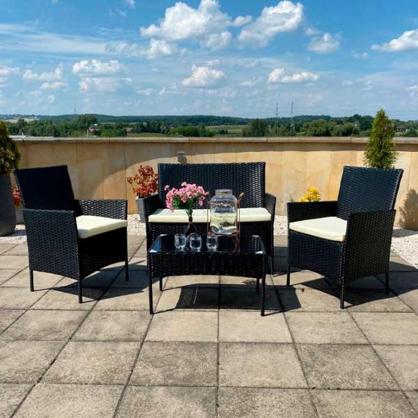 Set mobilă terasă GardenLine SAD3952 Oțel/ Sticlă/ Rattan artificial/ Black photo 5