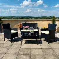 Set mobilă terasă GardenLine SAD3952 Oțel/ Sticlă/ Rattan artificial/ Black photo 5