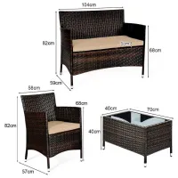Set mobilă terasă Costway HW67772BN Oțel/ Sticlă/ Rattan artificial/ Brown photo 2
