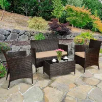 Set mobilă terasă Costway HW67772BN Oțel/ Sticlă/ Rattan artificial/ Brown photo 3