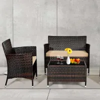 Set mobilă terasă Costway HW67772BN Oțel/ Sticlă/ Rattan artificial/ Brown photo 4