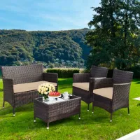Set mobilă terasă Costway HW67772BN Oțel/ Sticlă/ Rattan artificial/ Brown photo 5