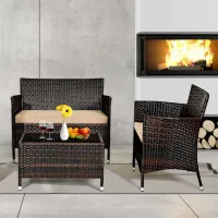 Set mobilă terasă Costway HW67772BN Oțel/ Sticlă/ Rattan artificial/ Brown photo 6