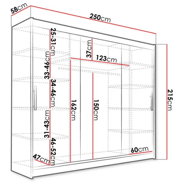 Dulap Space Meble Aston III 250 x 58 x 215 / PAL / White photo 4 Dulap Space Meble Aston III 250 x 58 x 215 / PAL / White photo 4