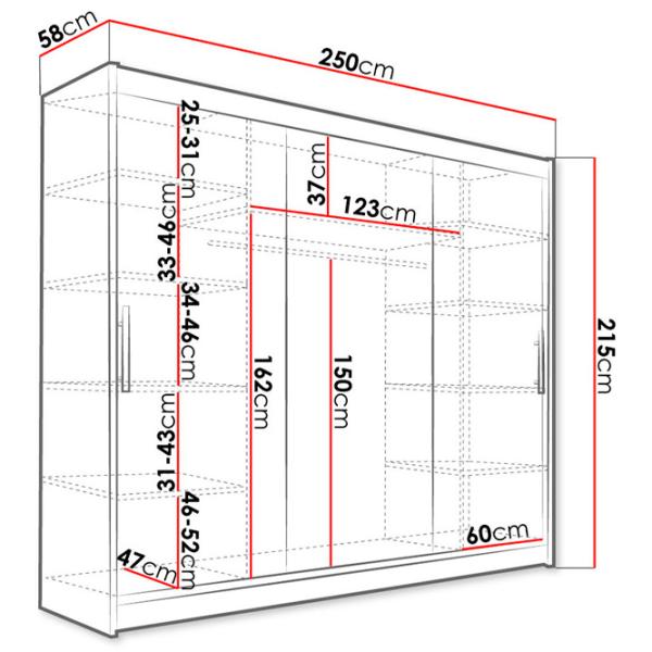 Dulap Space Meble Aston III 250 x 58 x 215 / PAL / White photo 4 Dulap Space Meble Aston III 250 x 58 x 215 / PAL / White photo 4