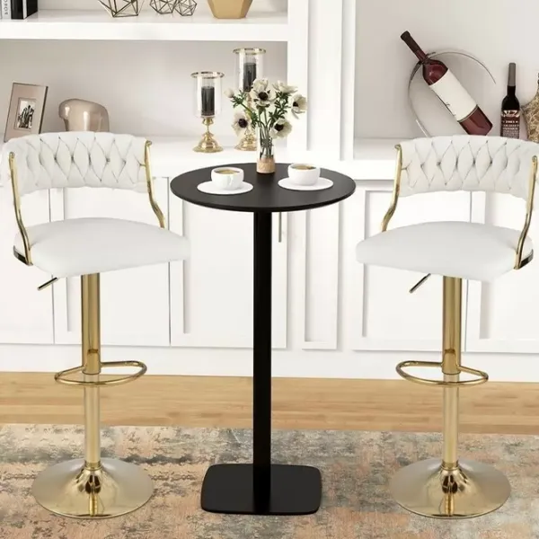 Scaun de bar Costway JV11199WH-2 Catifea/ Metal/ White photo 2