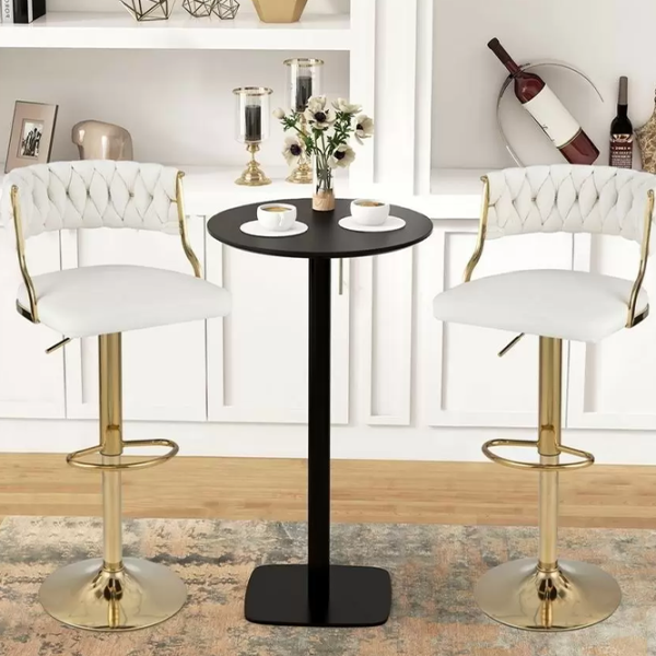 Scaun de bar Costway JV11199WH-2 Catifea/ Metal/ White photo 2