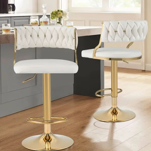 Scaun de bar Costway JV11199WH-2 Catifea/ Metal/ White photo 3