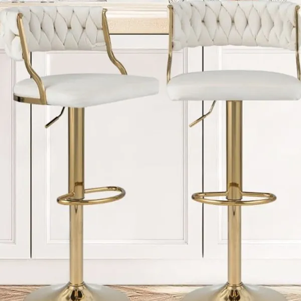 Scaun de bar Costway JV11199WH-2 Catifea/ Metal/ White photo 4