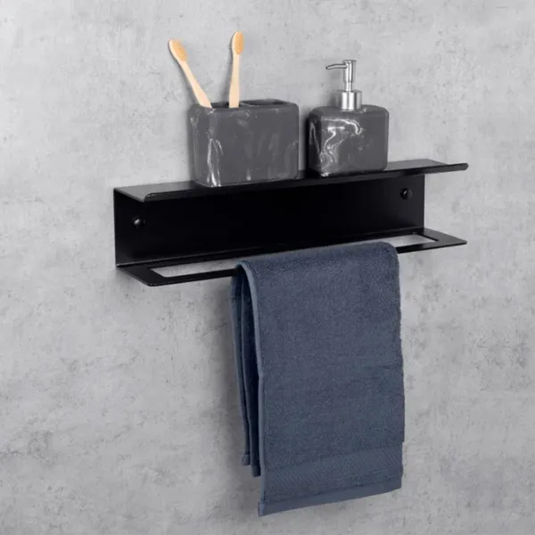 Raft pentru baie Daske Towel Rack with Shelf Pody Adhesive Aluminiu/ Black Mono photo 2