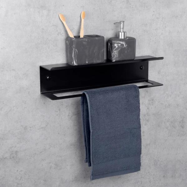 Raft pentru baie Daske Towel Rack with Shelf Pody Adhesive Aluminiu/ Black Mono photo 2