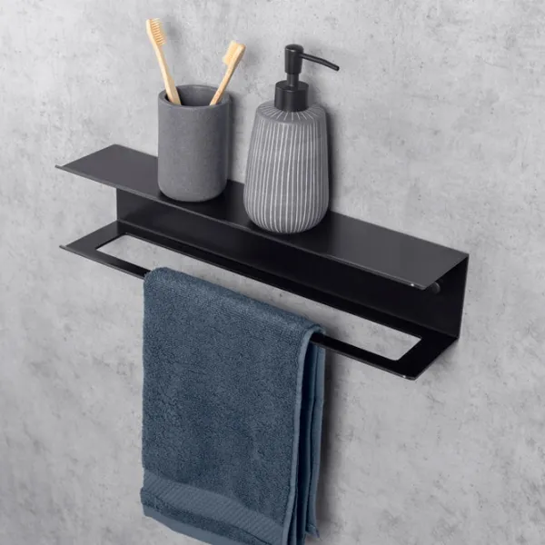 Raft pentru baie Daske Towel Rack with Shelf Pody Adhesive Aluminiu/ Black Mono photo 3