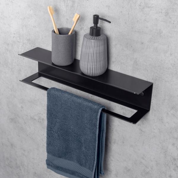 Raft pentru baie Daske Towel Rack with Shelf Pody Adhesive Aluminiu/ Black Mono photo 3