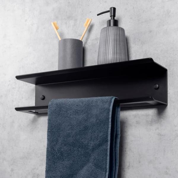 Raft pentru baie Daske Towel Rack with Shelf Pody Adhesive Aluminiu/ Black Mono photo 4